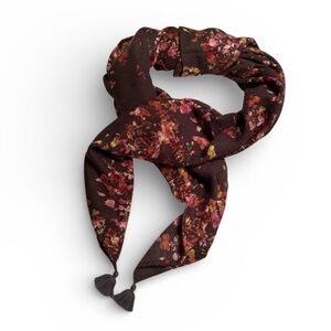 J JILL Brown Floral Patterned Scarf, 2 Tassels, Buttery Soft! 38" Square.